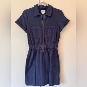 J. Crew Navy Zip-Front Utility Mini Dress